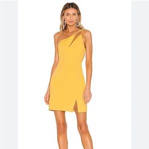 BCBGMAXAZRIA One Shoulder Cut Out Dress in Golden Cream